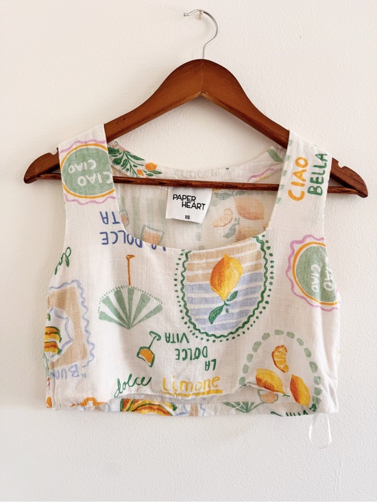 Paper Heart Tops - Paper Heart Lemon Print Crop Tank XS